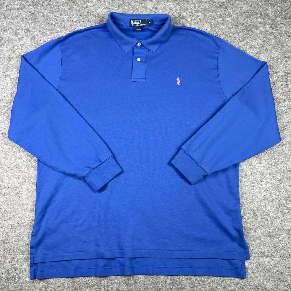 VTG Polo Ralph Lauren Polo Shirt Mens XXL Blue Long Sleeve Pink Pony Preppy 90s